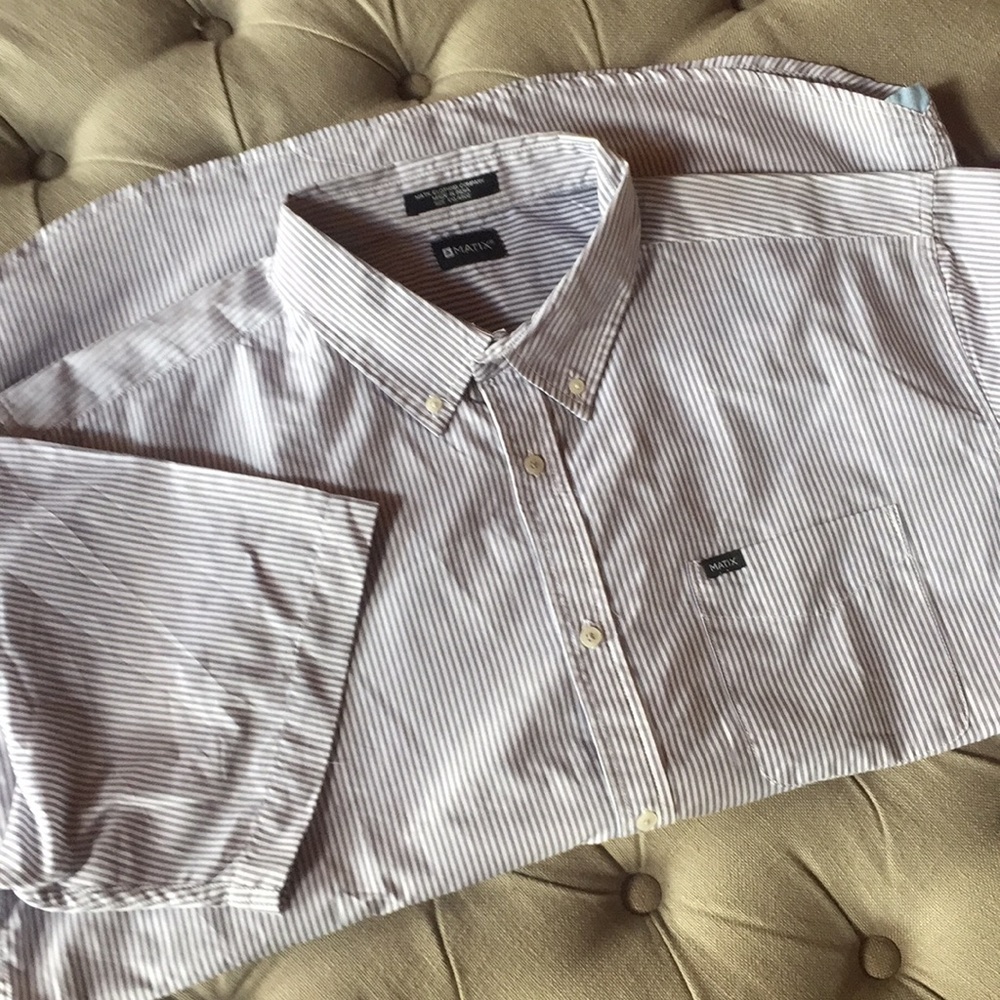 MATIX gray/white pinstripe button down shirt-XXL